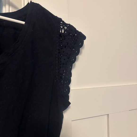 Elegant Navy Dress with Lace Sleeves - Picture 2 of 6